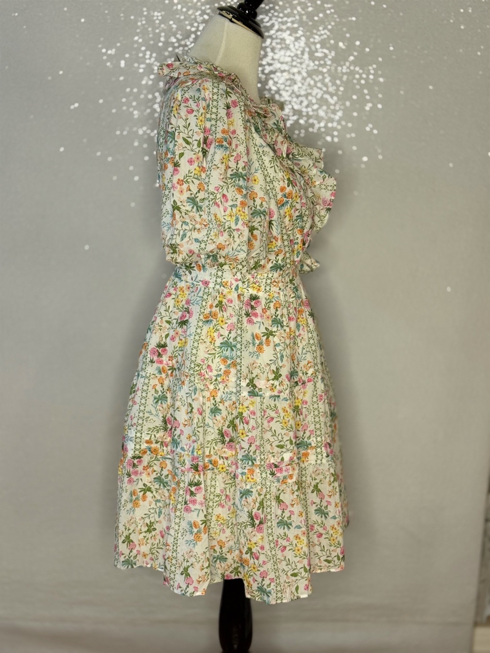 J.Marie Nora Ruffle Wrap Dress Large Floral Puff Sleeve Cotton NWT - Picture 7 of 16